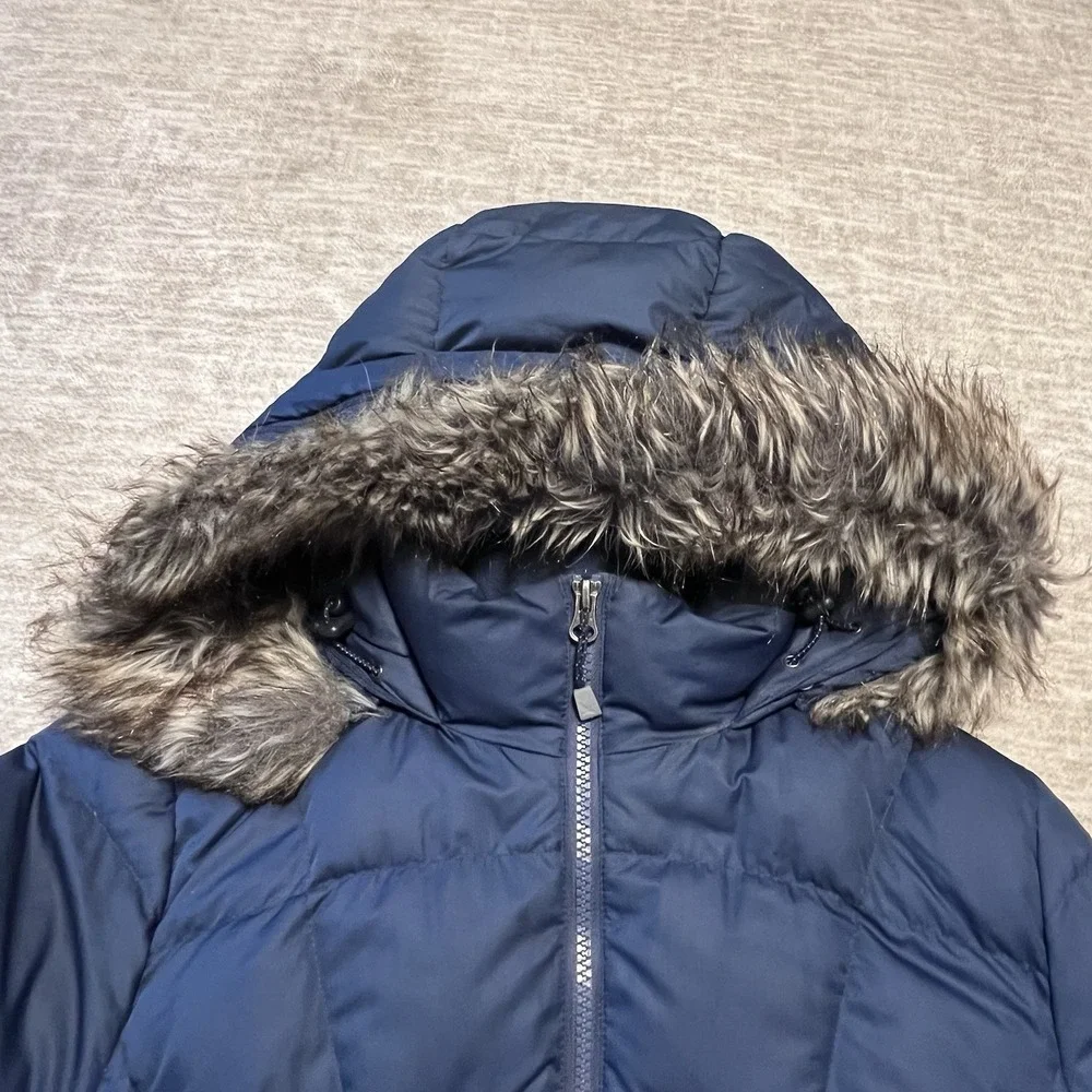 Eddie Bauer Women's‎ Down Puffer Jacket with Faux Fur Hood - Size M - Navy Blue